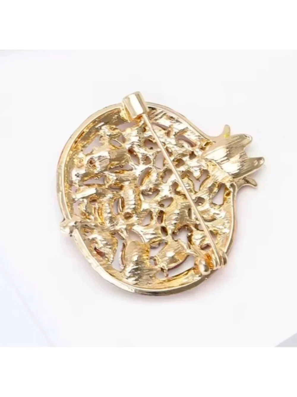 Gold-Tone Pomegranate Brooch with Ruby Red Stones